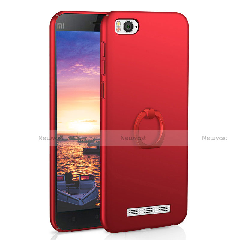 Hard Rigid Plastic Matte Finish Case Cover with Finger Ring Stand A01 for Xiaomi Mi 4i Red