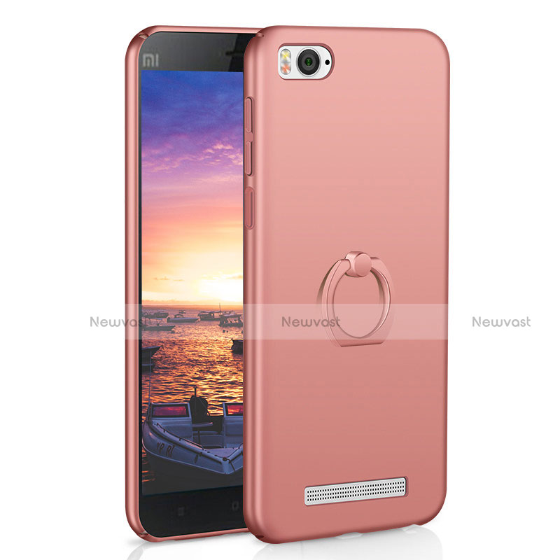 Hard Rigid Plastic Matte Finish Case Cover with Finger Ring Stand A01 for Xiaomi Mi 4i Rose Gold