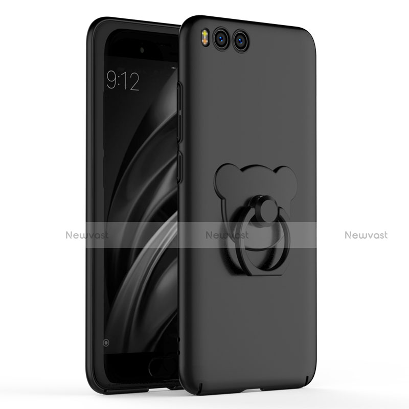 Hard Rigid Plastic Matte Finish Case Cover with Finger Ring Stand A01 for Xiaomi Mi 6 Black