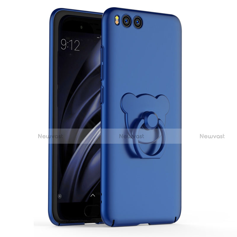 Hard Rigid Plastic Matte Finish Case Cover with Finger Ring Stand A01 for Xiaomi Mi 6 Blue