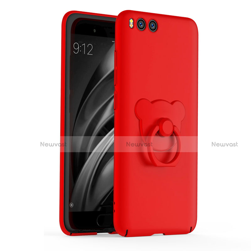 Hard Rigid Plastic Matte Finish Case Cover with Finger Ring Stand A01 for Xiaomi Mi 6 Red