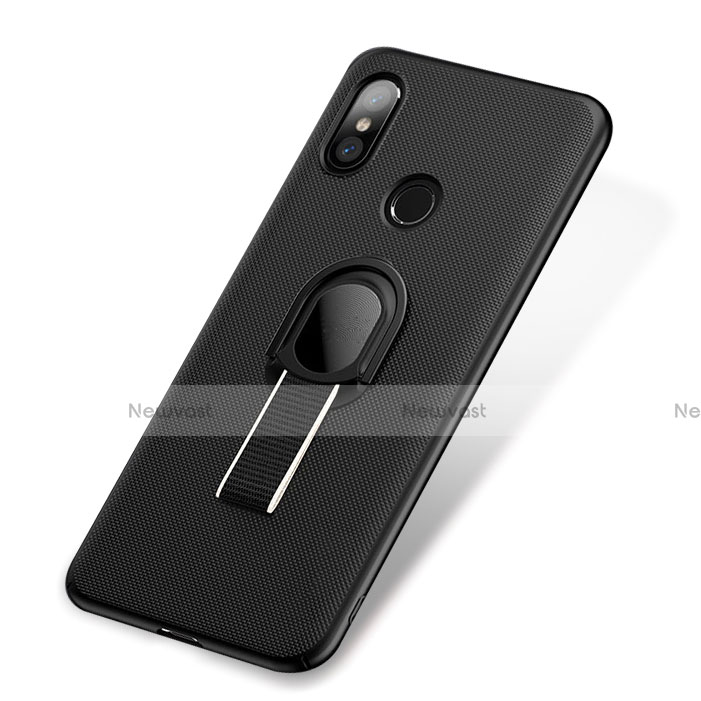 Hard Rigid Plastic Matte Finish Case Cover with Finger Ring Stand A01 for Xiaomi Mi 8 Black