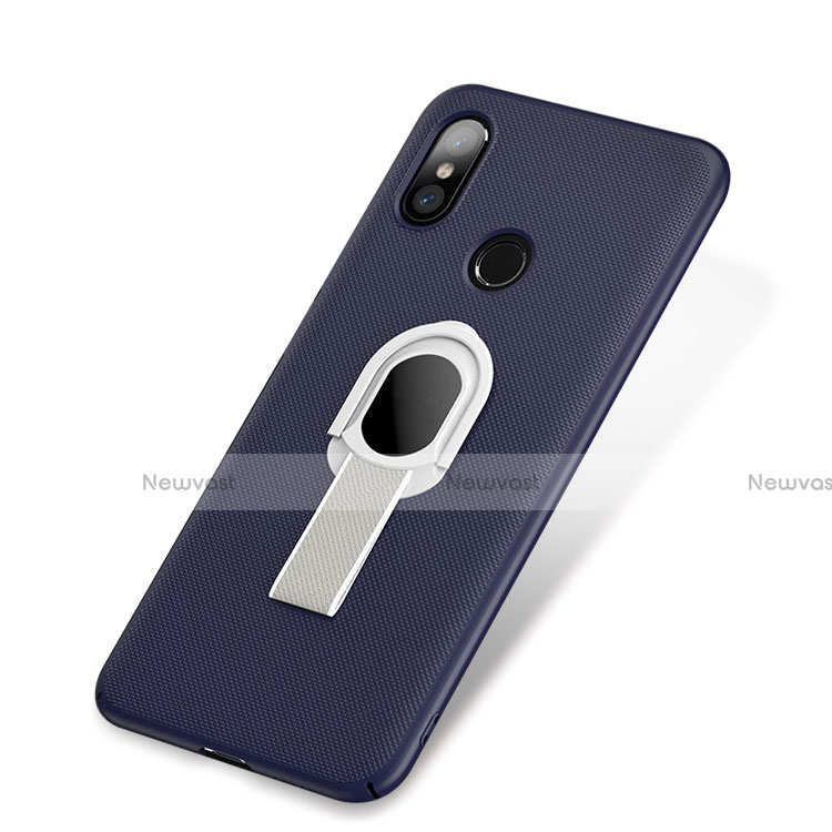 Hard Rigid Plastic Matte Finish Case Cover with Finger Ring Stand A01 for Xiaomi Mi 8 Blue