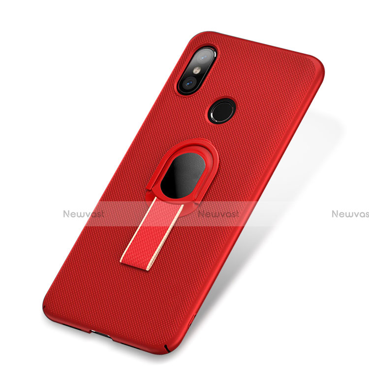 Hard Rigid Plastic Matte Finish Case Cover with Finger Ring Stand A01 for Xiaomi Mi 8 Red