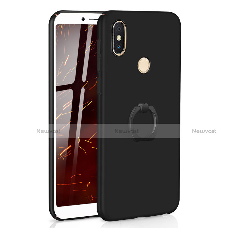 Hard Rigid Plastic Matte Finish Case Cover with Finger Ring Stand A01 for Xiaomi Redmi S2 Black