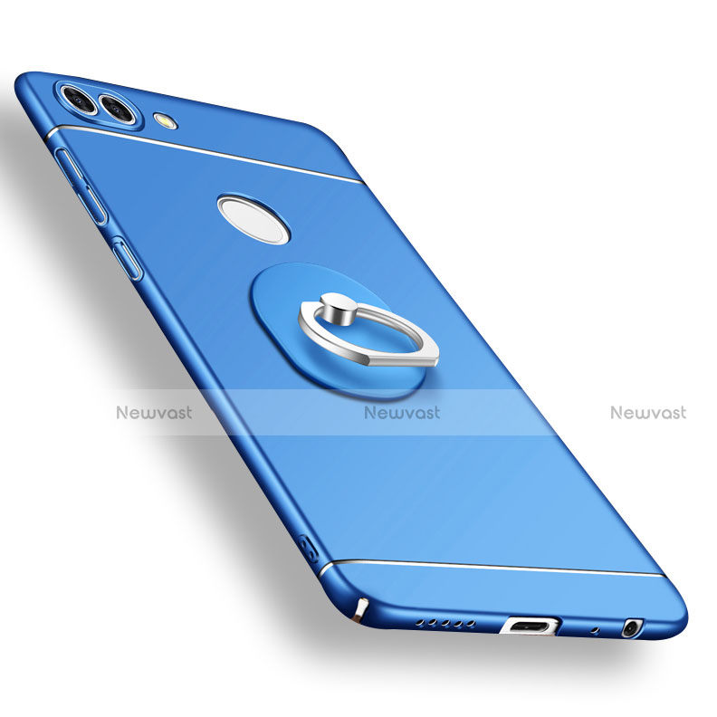 Hard Rigid Plastic Matte Finish Case Cover with Finger Ring Stand A02 for Huawei Enjoy 7S Blue