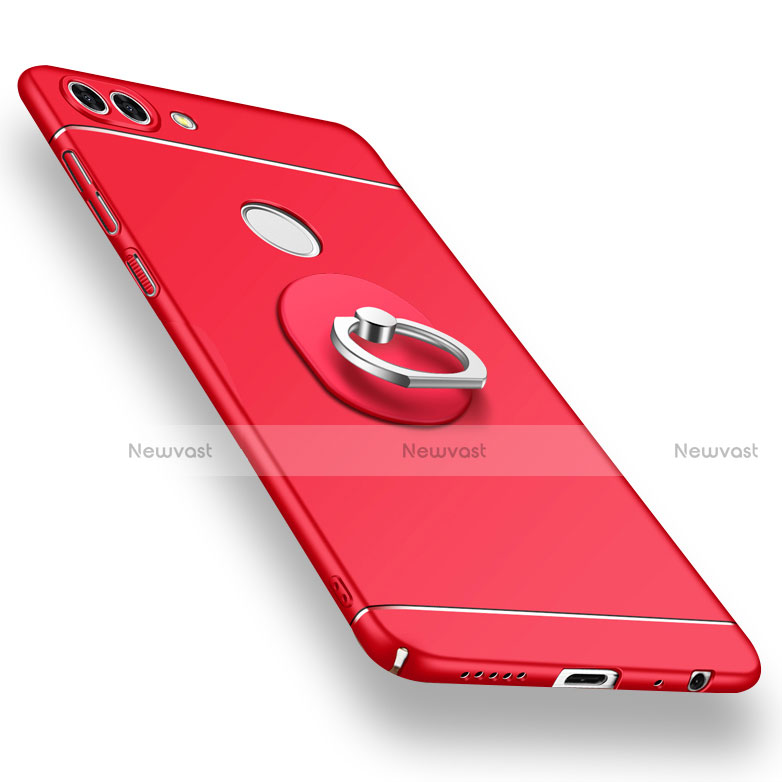 Hard Rigid Plastic Matte Finish Case Cover with Finger Ring Stand A02 for Huawei Enjoy 7S Red