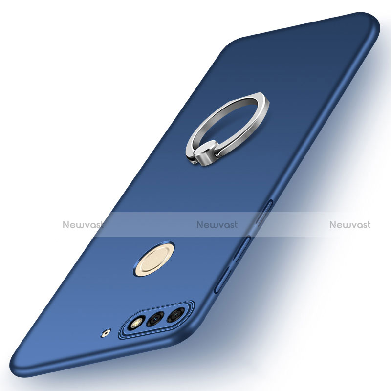 Hard Rigid Plastic Matte Finish Case Cover with Finger Ring Stand A02 for Huawei Enjoy 8 Blue