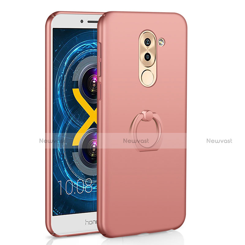 Hard Rigid Plastic Matte Finish Case Cover with Finger Ring Stand A02 for Huawei GR5 (2017) Rose Gold