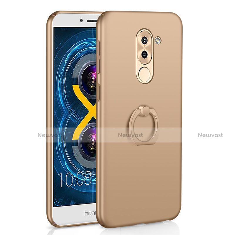 Hard Rigid Plastic Matte Finish Case Cover with Finger Ring Stand A02 for Huawei Honor 6X Gold