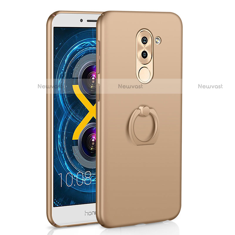 Hard Rigid Plastic Matte Finish Case Cover with Finger Ring Stand A02 for Huawei Mate 9 Lite Gold