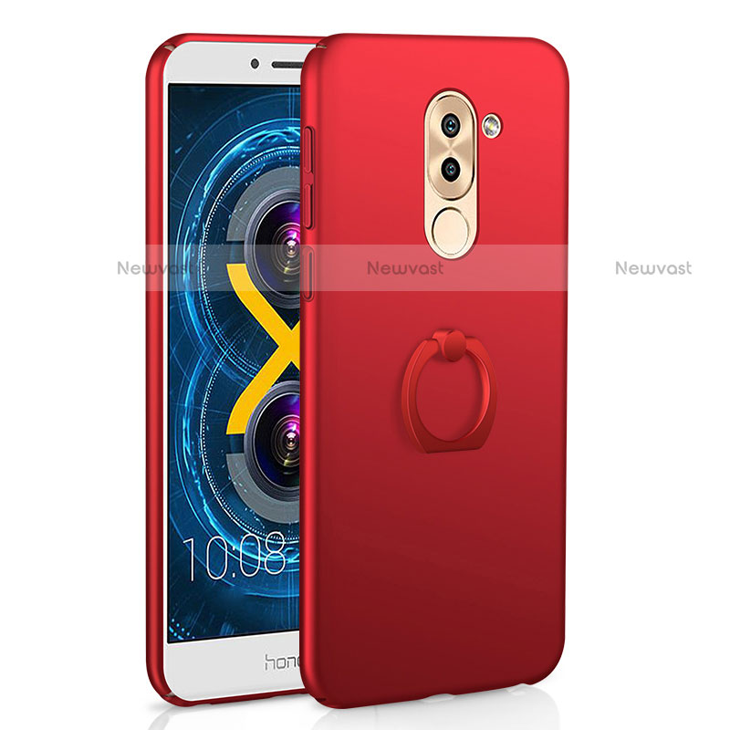 Hard Rigid Plastic Matte Finish Case Cover with Finger Ring Stand A02 for Huawei Mate 9 Lite Red