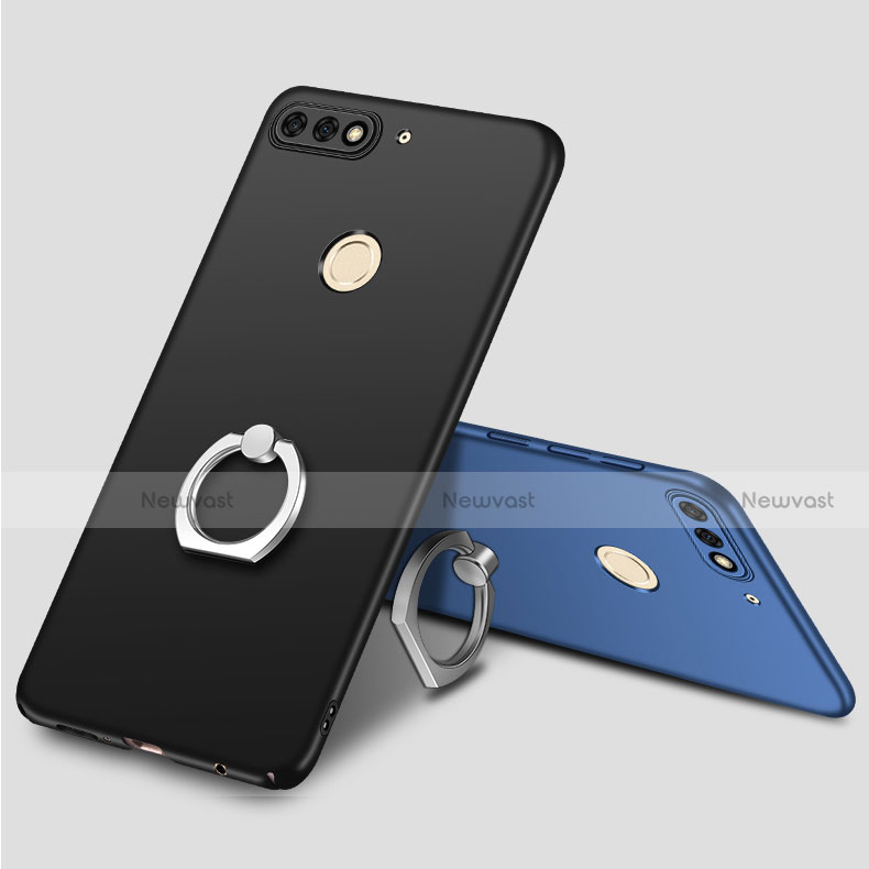 Hard Rigid Plastic Matte Finish Case Cover with Finger Ring Stand A02 for Huawei Y7 (2018)