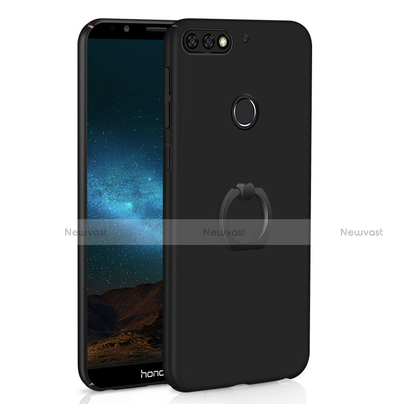 Hard Rigid Plastic Matte Finish Case Cover with Finger Ring Stand A03 for Huawei Enjoy 8 Black