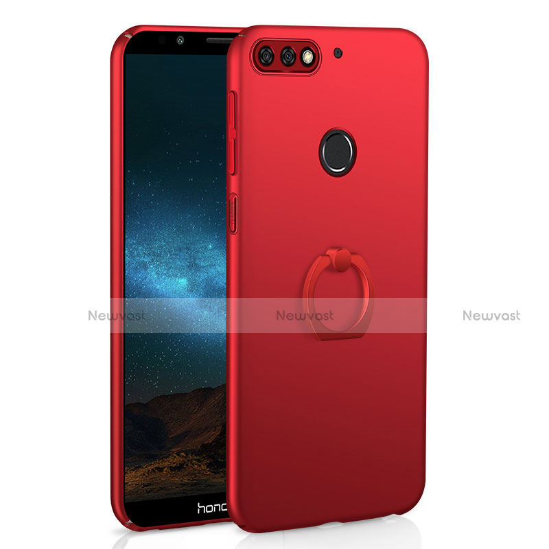 Hard Rigid Plastic Matte Finish Case Cover with Finger Ring Stand A03 for Huawei Y7 (2018) Red