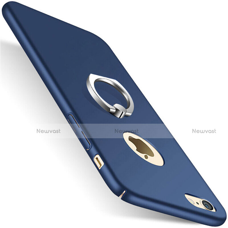 Hard Rigid Plastic Matte Finish Case Cover with Finger Ring Stand for Apple iPhone 8 Blue