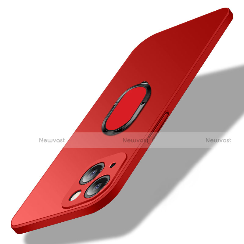 Hard Rigid Plastic Matte Finish Case Cover with Magnetic Finger Ring Stand A01 for Apple iPhone 13 Red