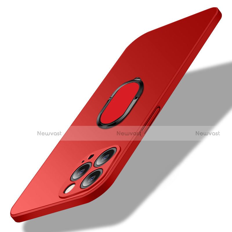 Hard Rigid Plastic Matte Finish Case Cover with Magnetic Finger Ring Stand A01 for Apple iPhone 14 Pro Max Red