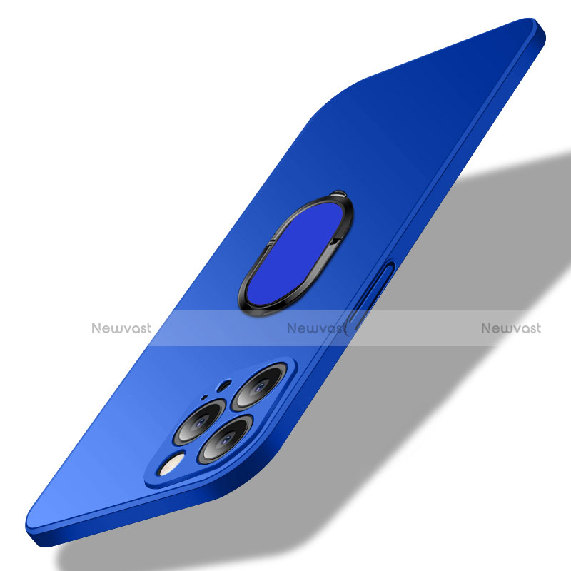 Hard Rigid Plastic Matte Finish Case Cover with Magnetic Finger Ring Stand A01 for Apple iPhone 16 Pro Blue