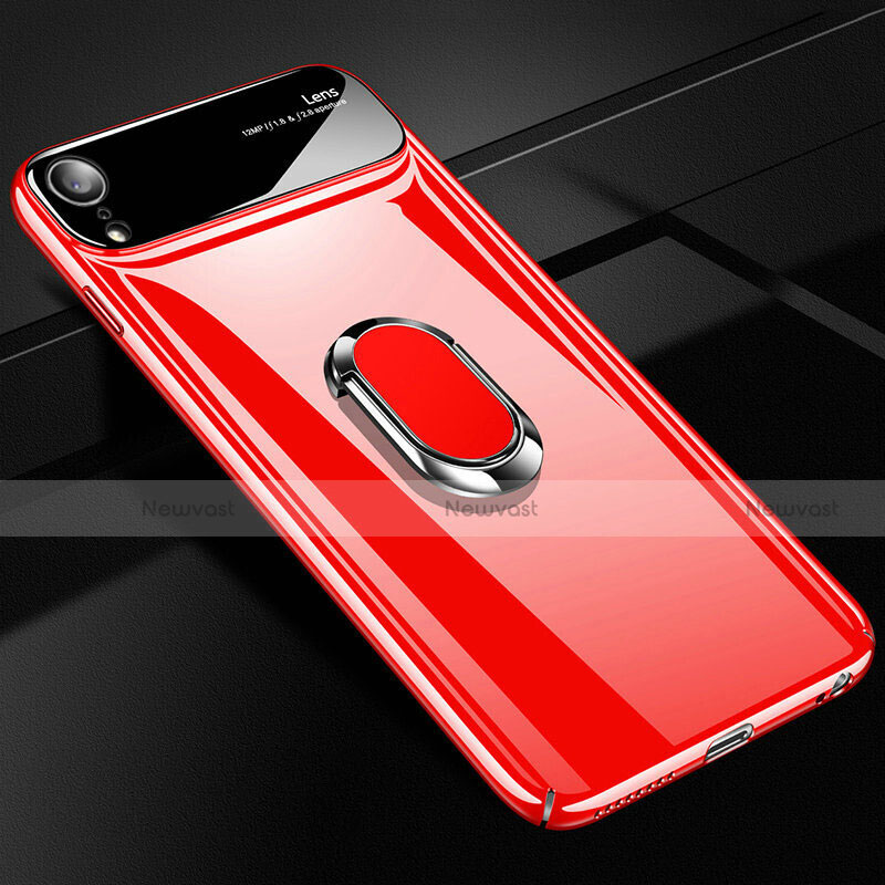 Hard Rigid Plastic Matte Finish Case Cover with Magnetic Finger Ring Stand A01 for Apple iPhone XR Red