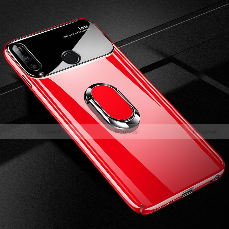 Hard Rigid Plastic Matte Finish Case Cover with Magnetic Finger Ring Stand A01 for Huawei Enjoy 10 Plus Red