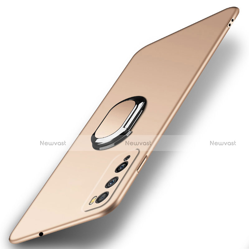 Hard Rigid Plastic Matte Finish Case Cover with Magnetic Finger Ring Stand A01 for Huawei Enjoy 20 Pro 5G Gold