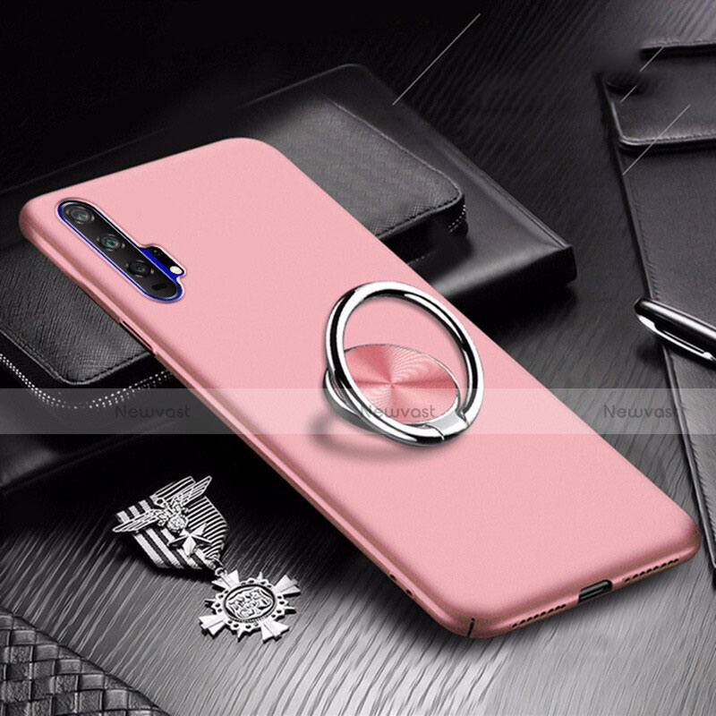 Hard Rigid Plastic Matte Finish Case Cover with Magnetic Finger Ring Stand A01 for Huawei Honor 20 Pro Rose Gold