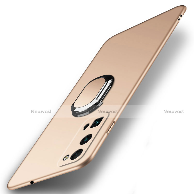 Hard Rigid Plastic Matte Finish Case Cover with Magnetic Finger Ring Stand A01 for Huawei Honor 30 Pro+ Plus Gold