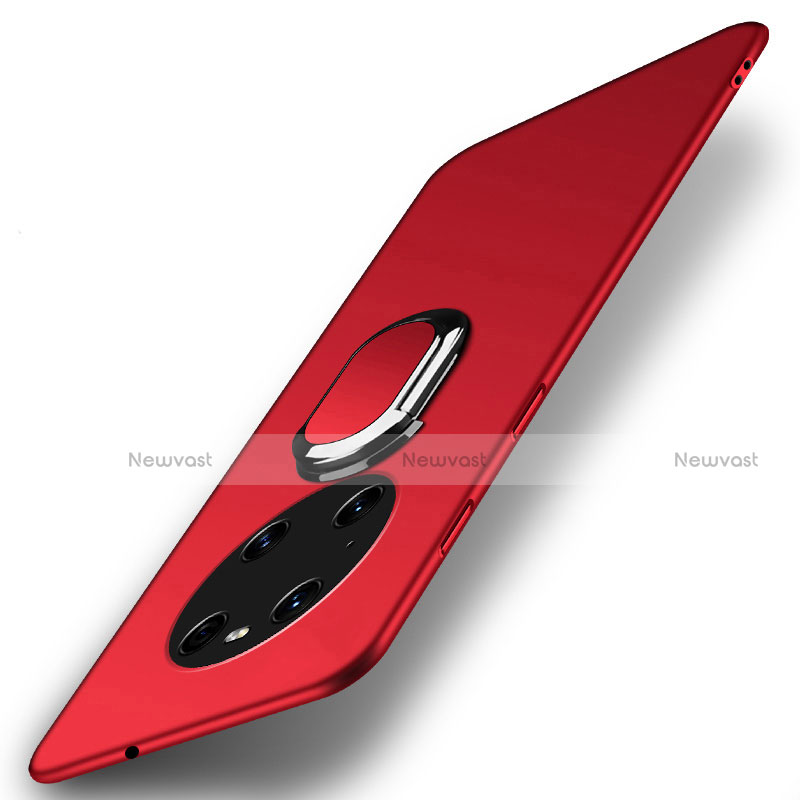 Hard Rigid Plastic Matte Finish Case Cover with Magnetic Finger Ring Stand A01 for Huawei Mate 40E Pro 4G Red