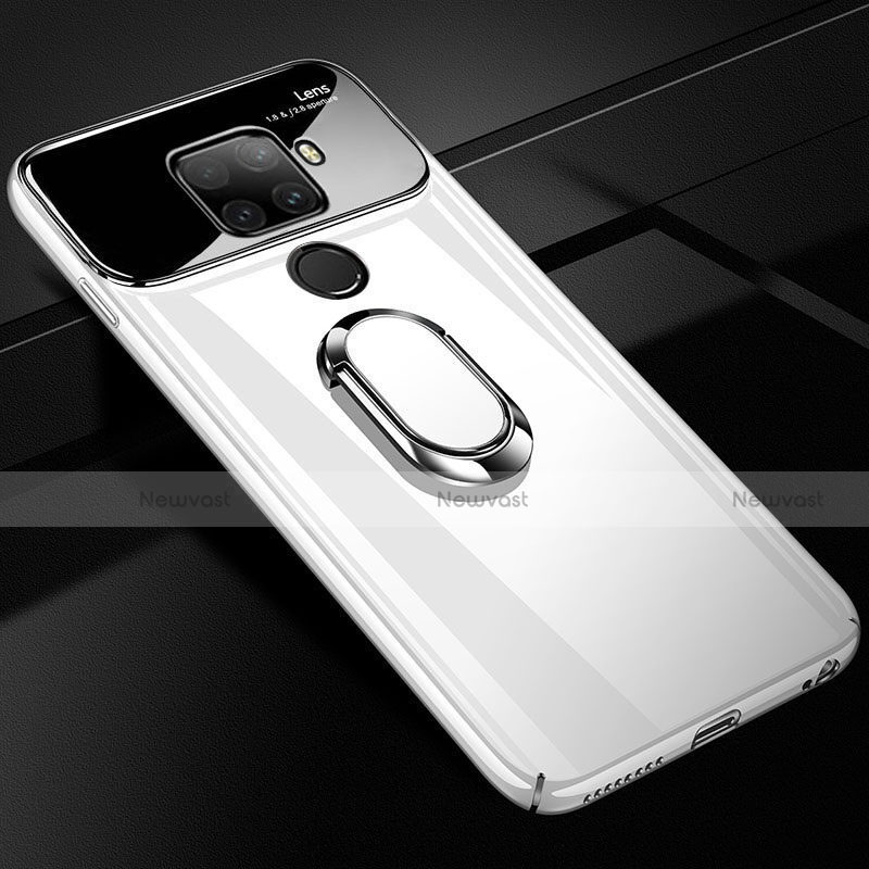 Hard Rigid Plastic Matte Finish Case Cover with Magnetic Finger Ring Stand A01 for Huawei Nova 5i Pro White