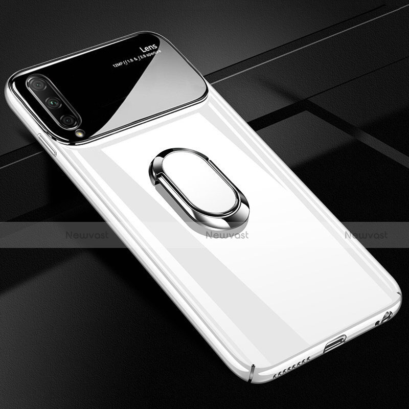Hard Rigid Plastic Matte Finish Case Cover with Magnetic Finger Ring Stand A01 for Huawei P Smart Pro (2019) White