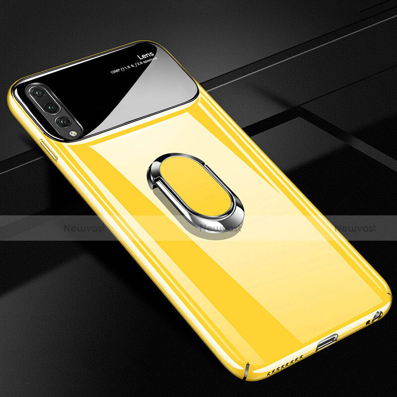 Hard Rigid Plastic Matte Finish Case Cover with Magnetic Finger Ring Stand A01 for Huawei P20 Pro Yellow