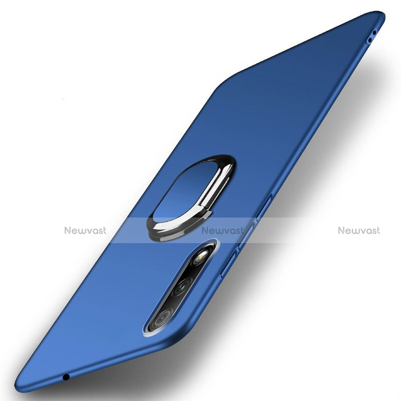 Hard Rigid Plastic Matte Finish Case Cover with Magnetic Finger Ring Stand A01 for Huawei Y9 Prime (2019) Blue