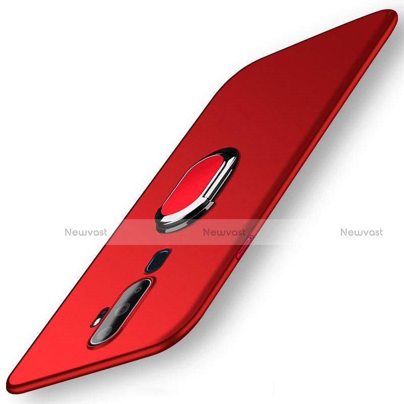 Hard Rigid Plastic Matte Finish Case Cover with Magnetic Finger Ring Stand A01 for Oppo A11 Red