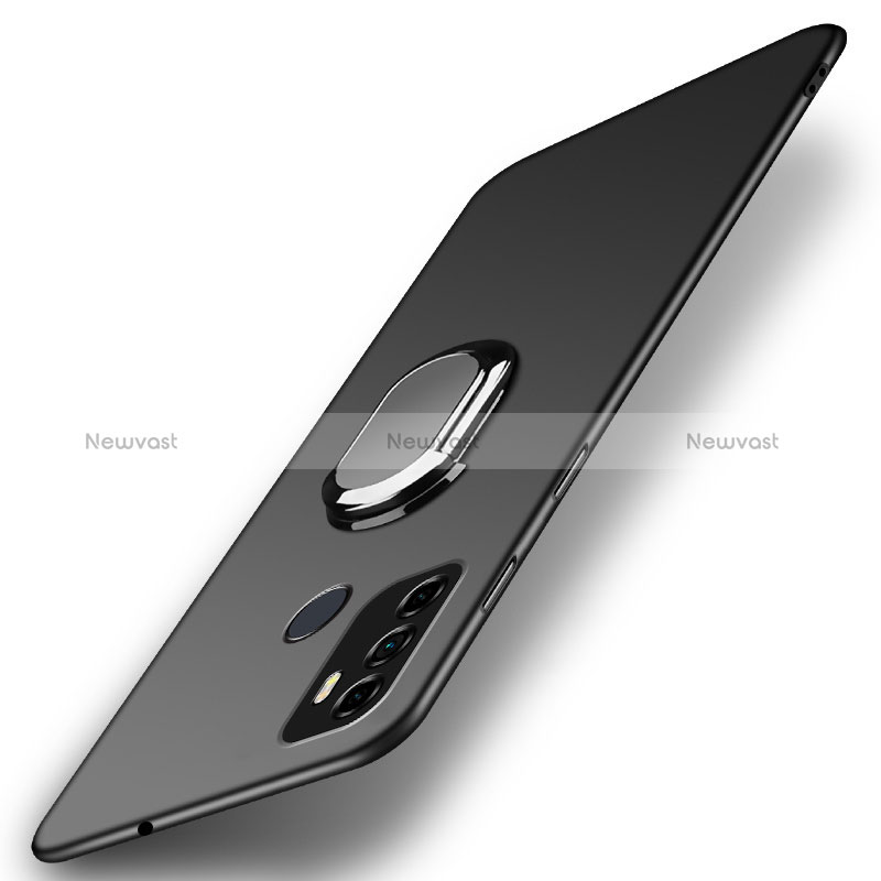 Hard Rigid Plastic Matte Finish Case Cover with Magnetic Finger Ring Stand A01 for Oppo A11s Black