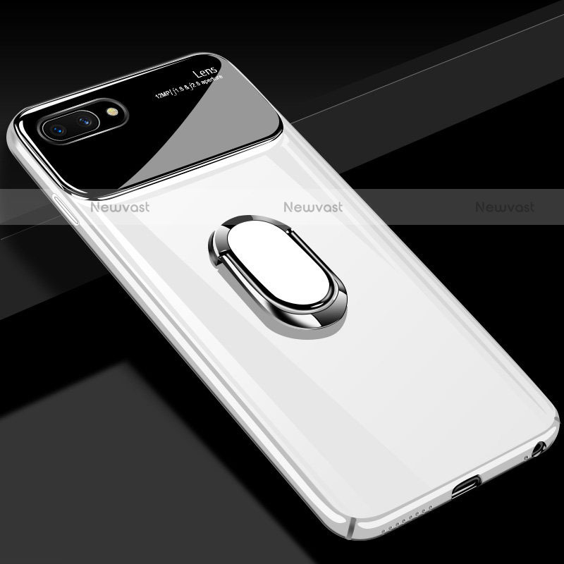 Hard Rigid Plastic Matte Finish Case Cover with Magnetic Finger Ring Stand A01 for Oppo A12e White