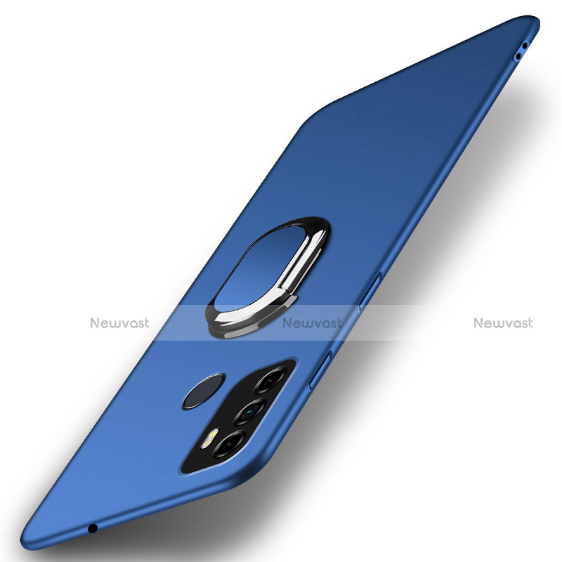 Hard Rigid Plastic Matte Finish Case Cover with Magnetic Finger Ring Stand A01 for Oppo A33 Blue