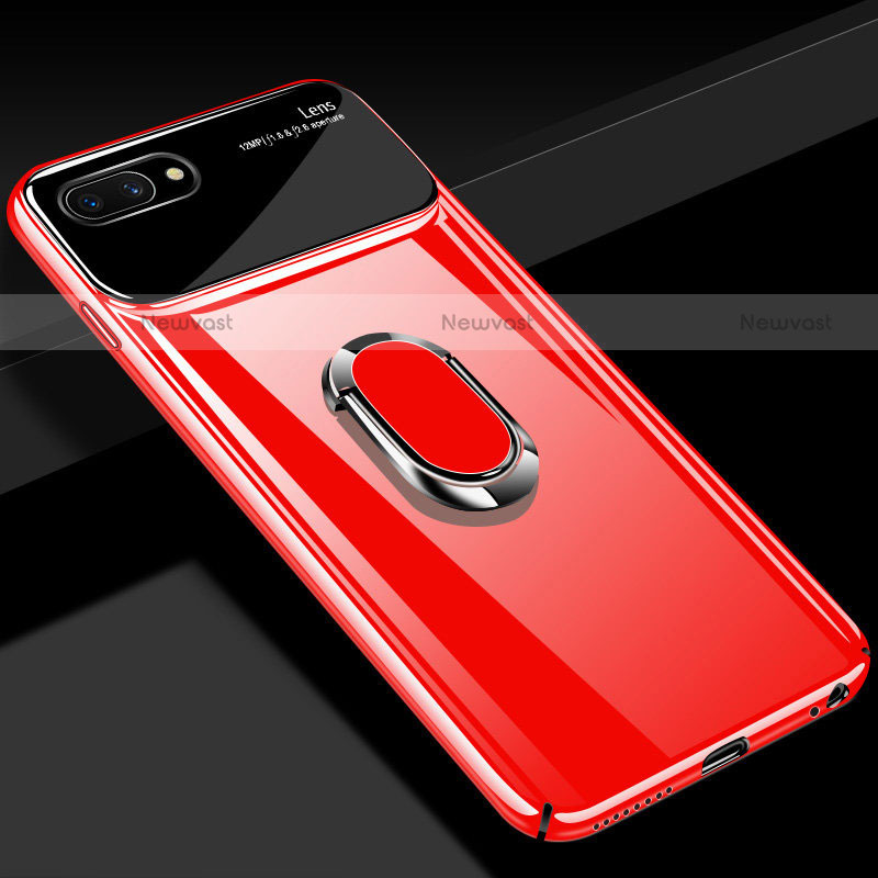 Hard Rigid Plastic Matte Finish Case Cover with Magnetic Finger Ring Stand A01 for Oppo A5 Red
