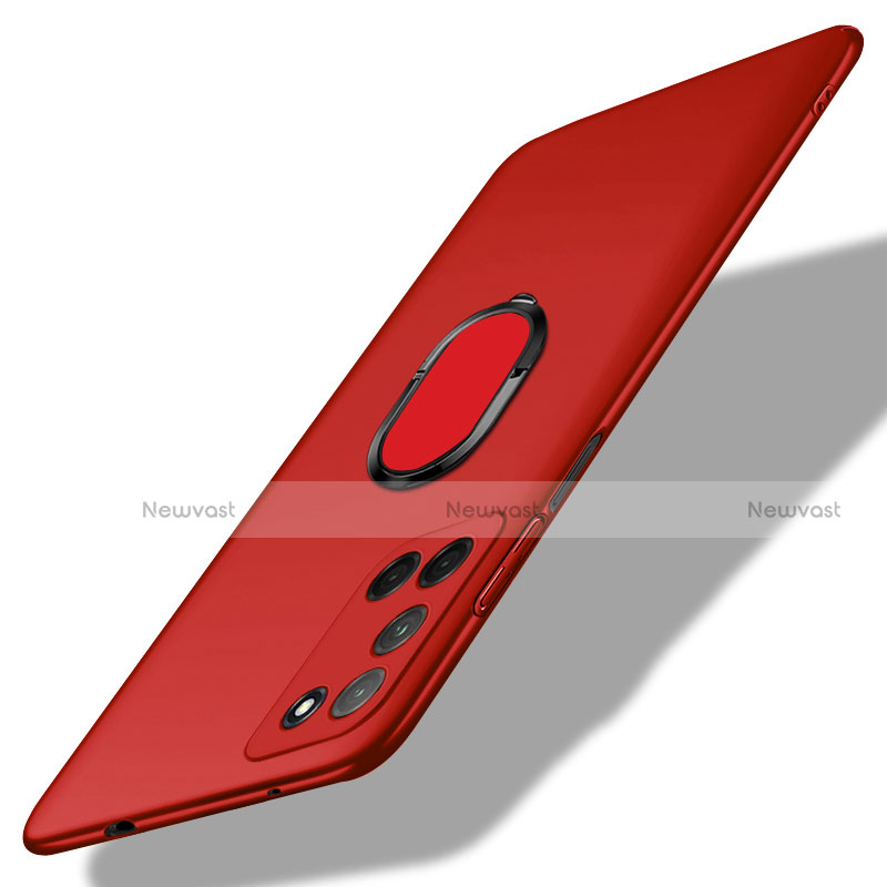 Hard Rigid Plastic Matte Finish Case Cover with Magnetic Finger Ring Stand A01 for Oppo A52 Red