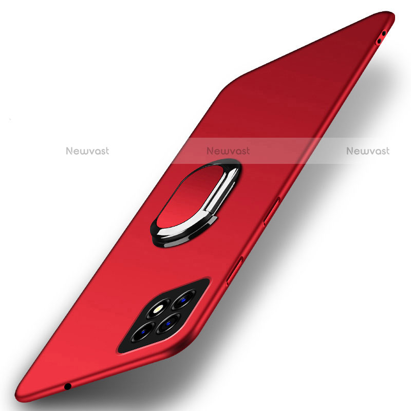 Hard Rigid Plastic Matte Finish Case Cover with Magnetic Finger Ring Stand A01 for Oppo A72 5G Red