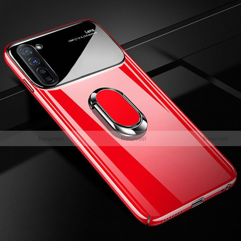 Hard Rigid Plastic Matte Finish Case Cover with Magnetic Finger Ring Stand A01 for Oppo F15 Red