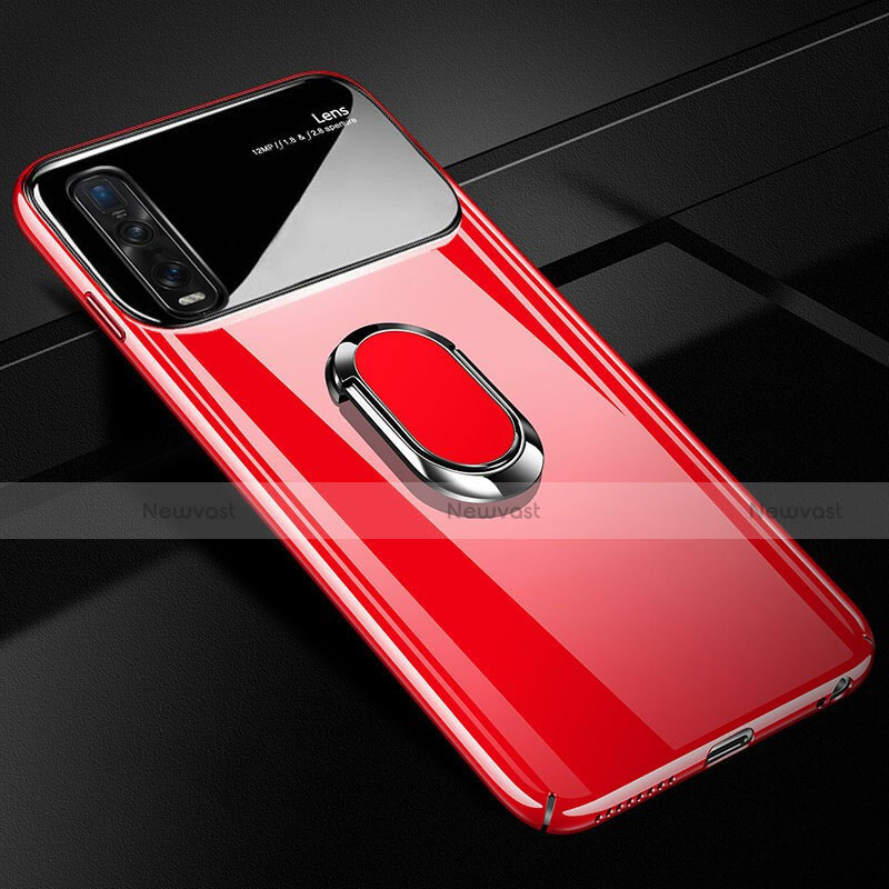 Hard Rigid Plastic Matte Finish Case Cover with Magnetic Finger Ring Stand A01 for Oppo Find X2 Pro Red