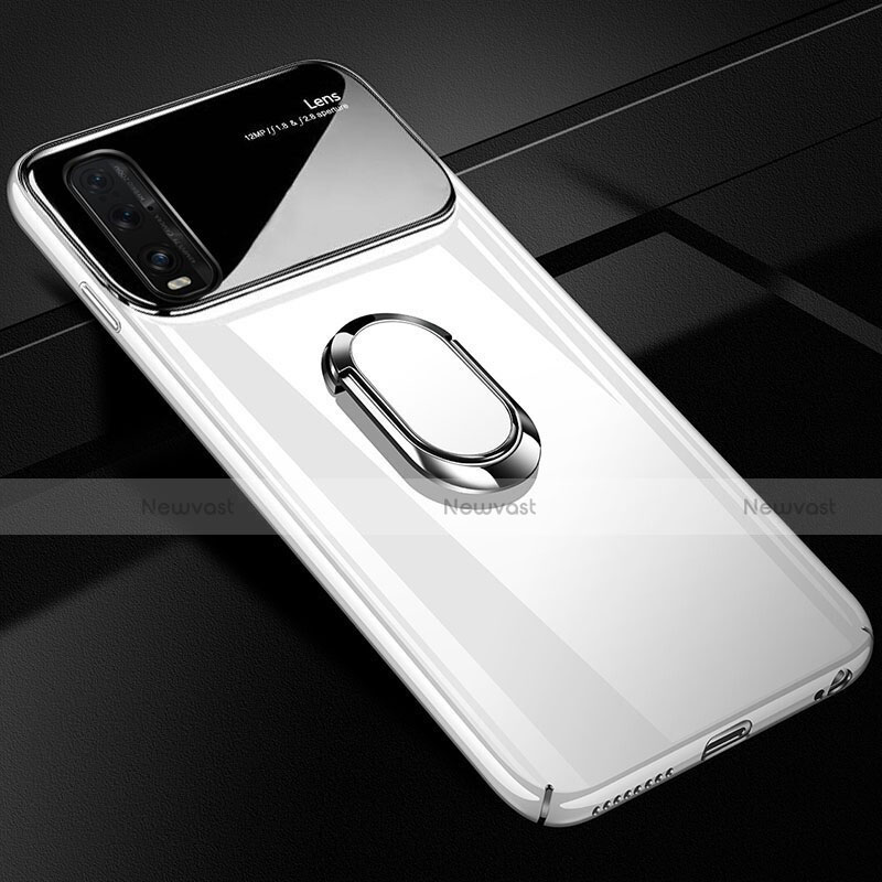 Hard Rigid Plastic Matte Finish Case Cover with Magnetic Finger Ring Stand A01 for Oppo Find X2 White