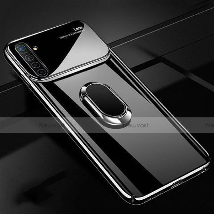 Hard Rigid Plastic Matte Finish Case Cover with Magnetic Finger Ring Stand A01 for Oppo K5 Black