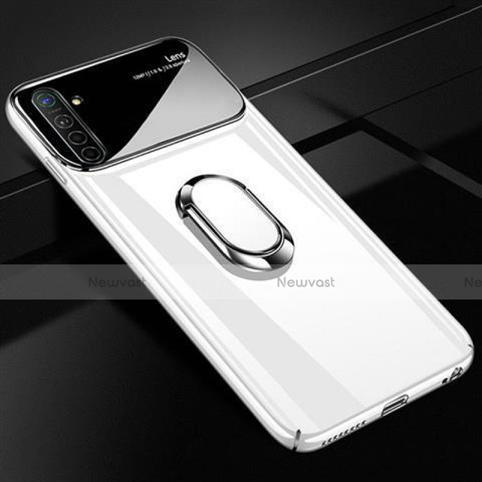 Hard Rigid Plastic Matte Finish Case Cover with Magnetic Finger Ring Stand A01 for Oppo K5 White