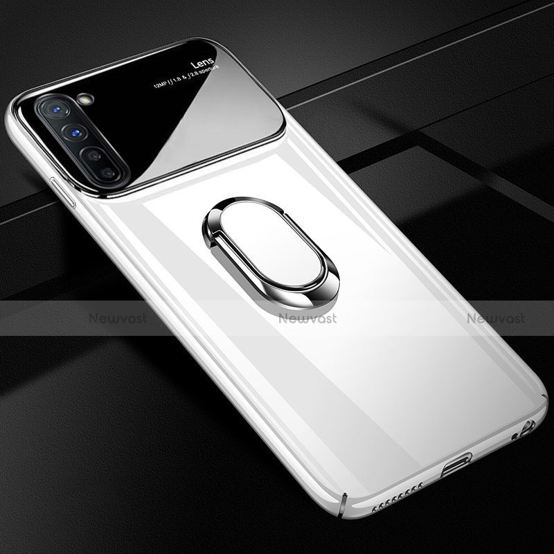 Hard Rigid Plastic Matte Finish Case Cover with Magnetic Finger Ring Stand A01 for Oppo K7 5G White