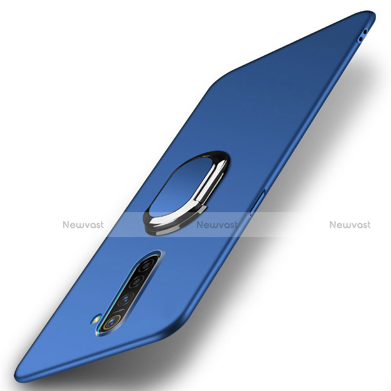 Hard Rigid Plastic Matte Finish Case Cover with Magnetic Finger Ring Stand A01 for Oppo Reno Ace Blue