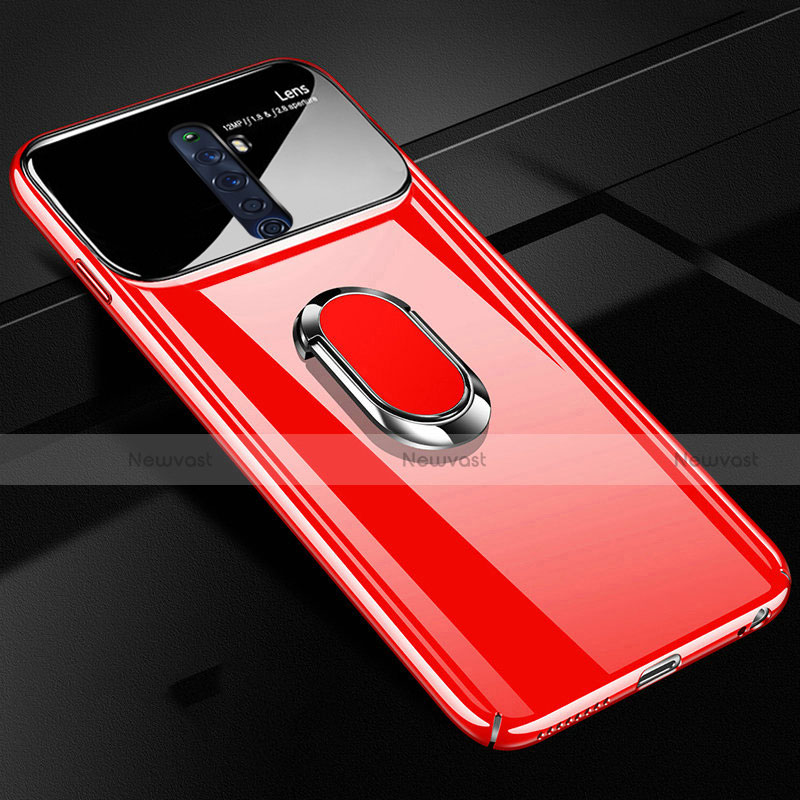 Hard Rigid Plastic Matte Finish Case Cover with Magnetic Finger Ring Stand A01 for Oppo Reno2 Z Red