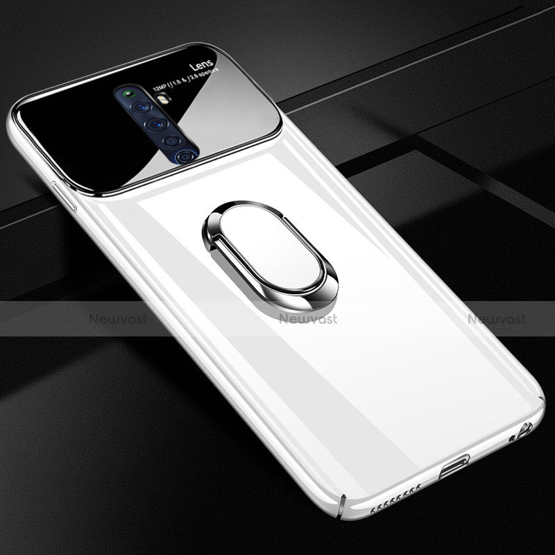 Hard Rigid Plastic Matte Finish Case Cover with Magnetic Finger Ring Stand A01 for Oppo Reno2 Z White