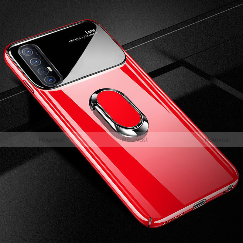 Hard Rigid Plastic Matte Finish Case Cover with Magnetic Finger Ring Stand A01 for Oppo Reno3 Pro Red